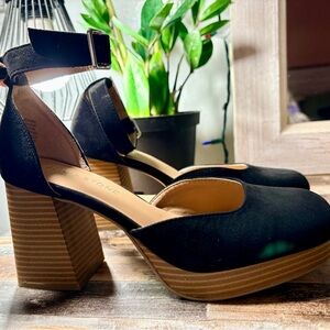 Macy's Black Suede Ankle-Strap Block Heel Platforms